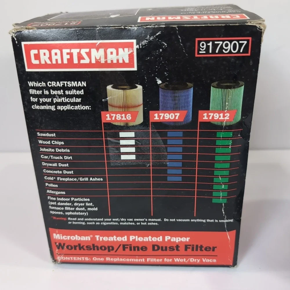 Craftsman 17907 OEM Filter Replacement Cartridge Shop Vac Dry Fine Dust Filter